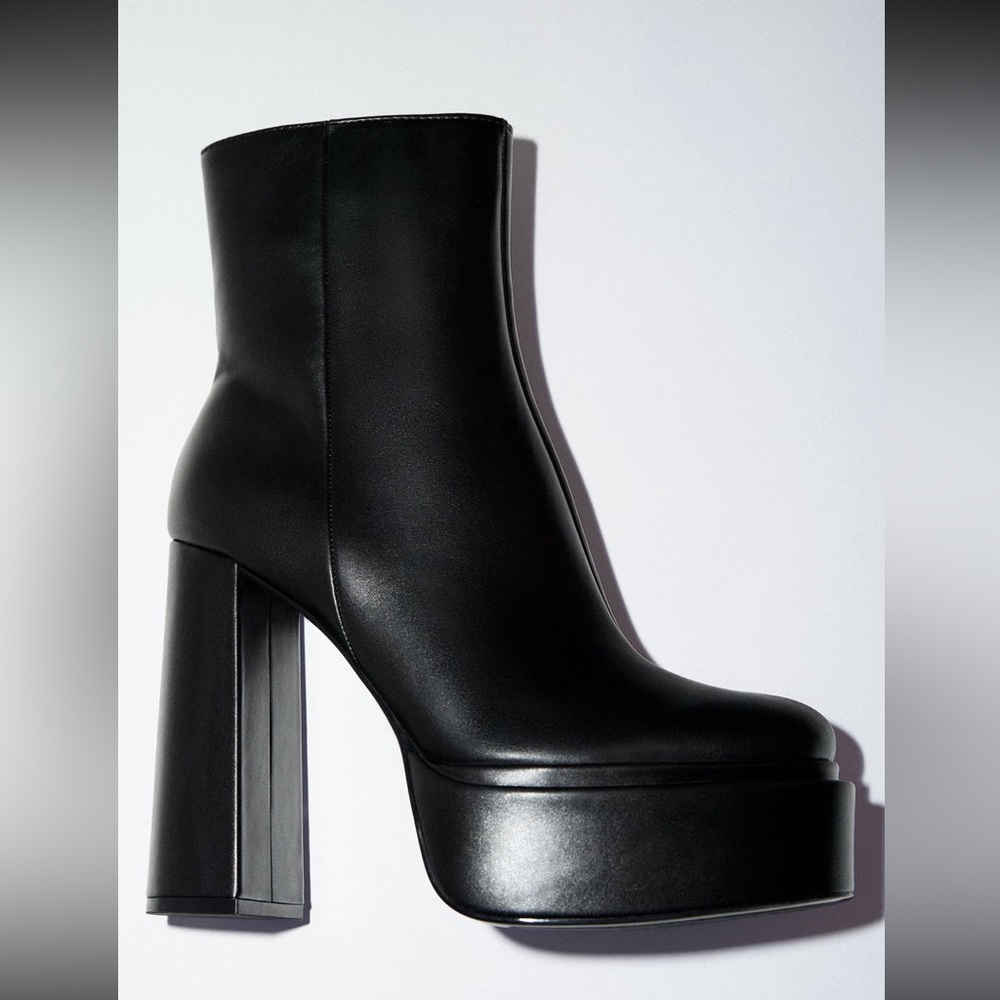 Zara platform black leather ankle boots size 6